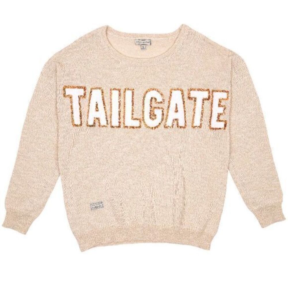 NWT‎ Simply Southern Everyday Pullover Sweater “TAILGATE” Pawprint Tan Cream XL